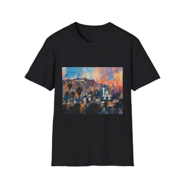 Los Angeles skyline paint stroke T-Shirt Palm trees sunset Colorful Abstract LA Dodgers logo