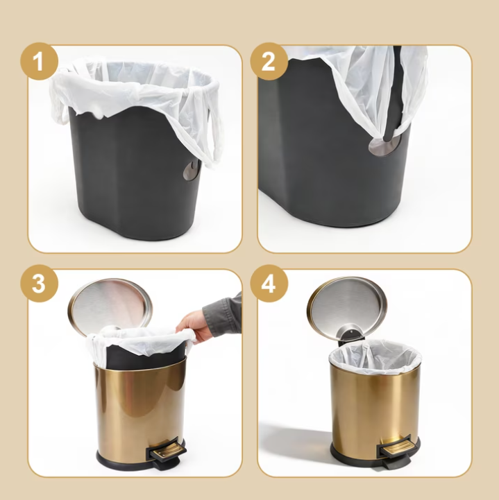 Koomade 2 Pack Bathroom Trash Can, 1.3 Gallon Stainless Steel Step Garbage Bin with Lid, Gold
