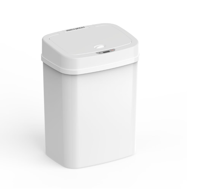 Nine Stars Automatic Bathroom Trash Can, 3.2 Gallon Plastic Motion Sensor Garbage Bin with Soft Close Lid, White