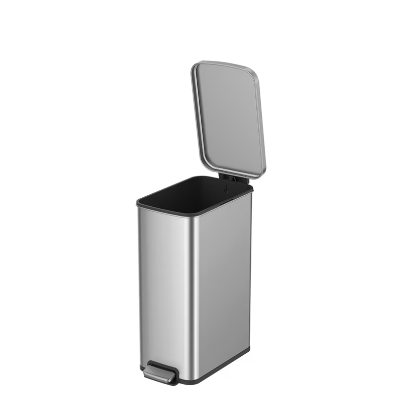 Better Homes & Gardens Kitchen Trash Can, 13.2 Gallon Stainless Steel Slim Step Garbage Bin with Soft Close Lid, Silver