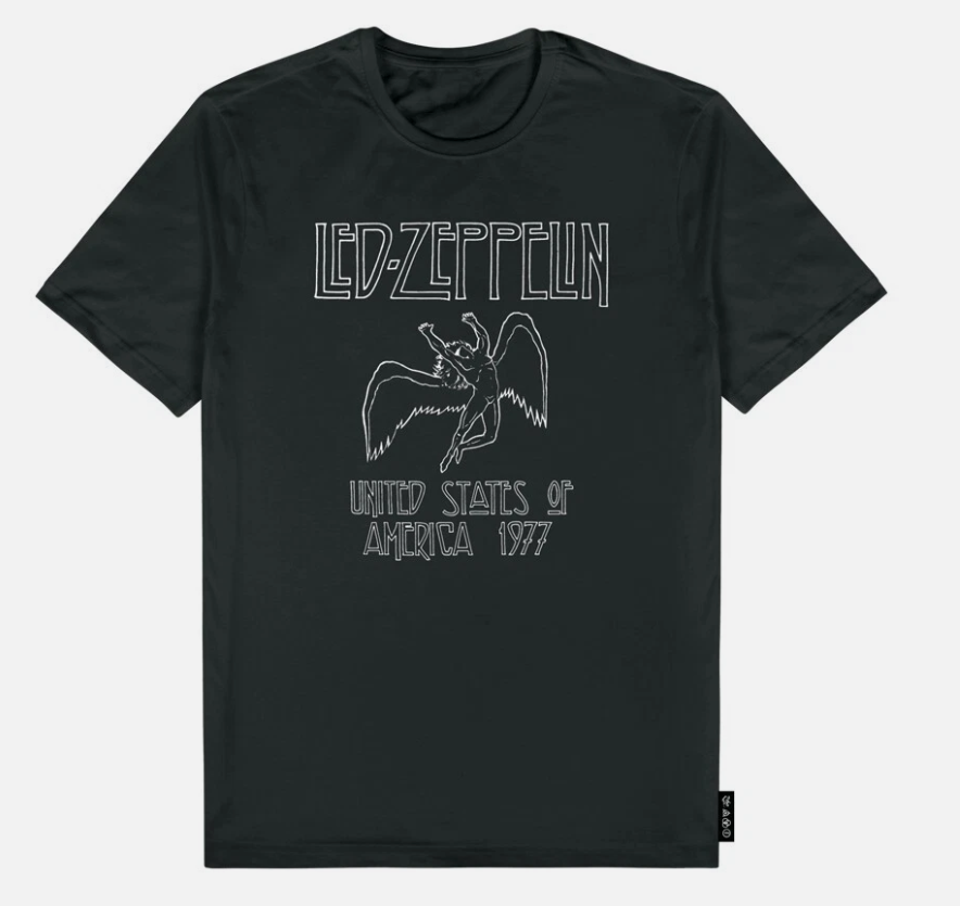 Led Zeppelin Swan Song logo Black Tee T-Shirt Man Cave Fathers Day Gift