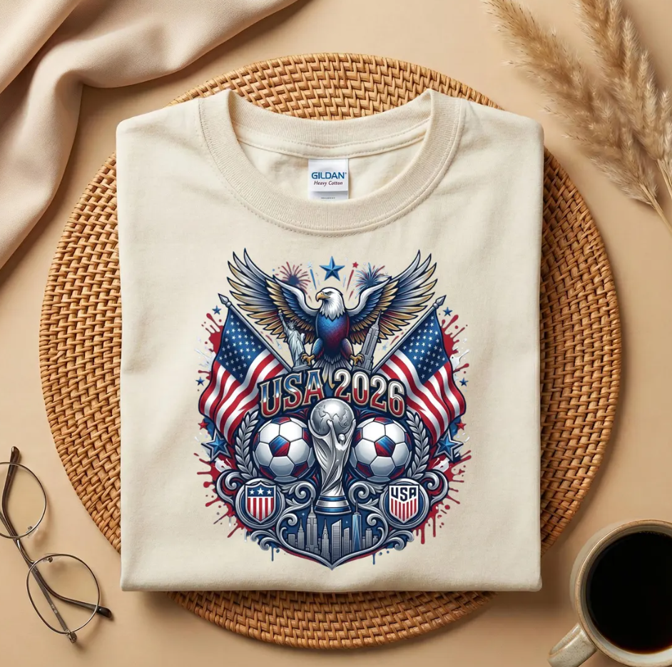 USA 2026 World Cup Eagle Trophy T-Shirt, America Soccer Fan Shirt, World Cup Host Gift, Patriotic Football Fan Tee