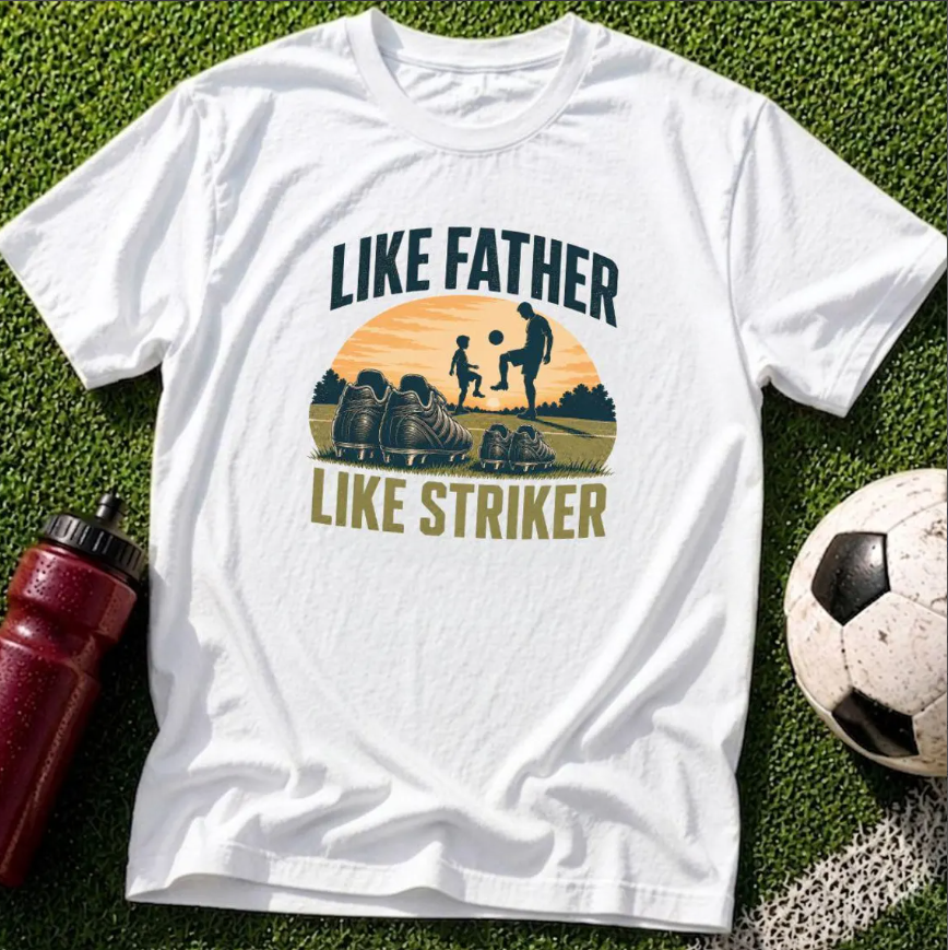 Soccer Dad T-Shirt Comfort Colors – “Like Father Like Striker” Father’s Day Gift for Soccer Dad & Son