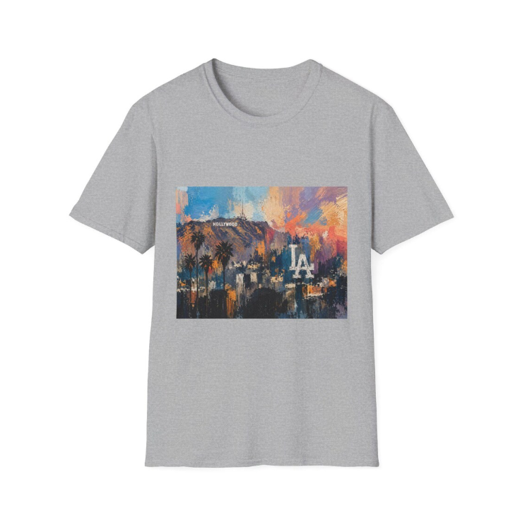 Los Angeles skyline paint stroke T-Shirt Palm trees sunset Colorful Abstract LA Dodgers logo