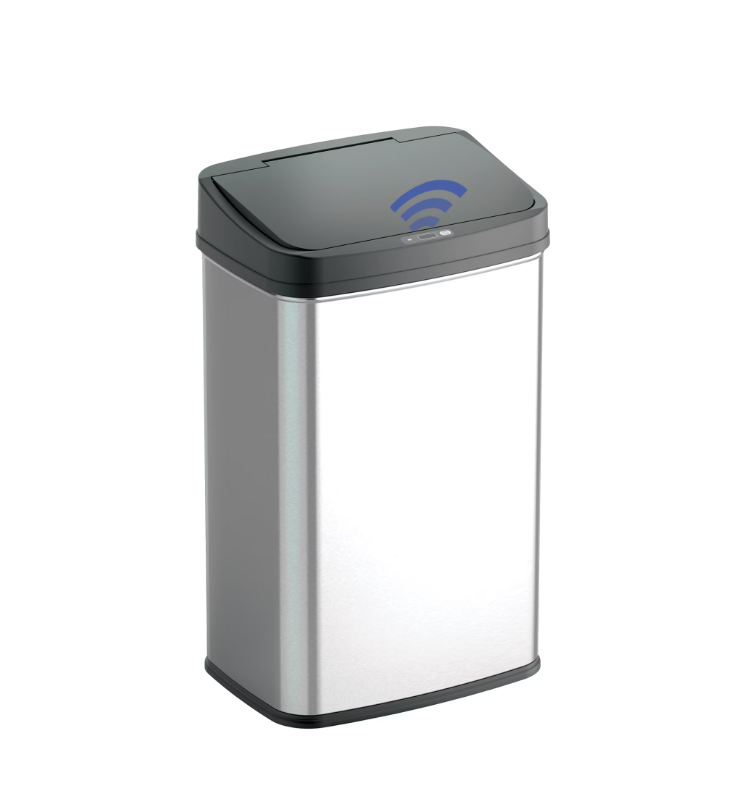 Nine Stars Automatic Kitchen Trash Can, 13.2 Gallon Stainless Steel Motion Sensor Garbage Bin with Soft Close Lid, Silver