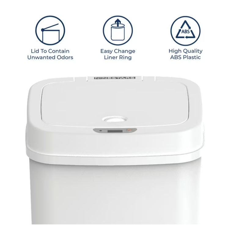 Nine Stars Automatic Bathroom Trash Can, 3.2 Gallon Plastic Motion Sensor Garbage Bin with Soft Close Lid, White