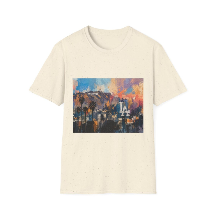 Los Angeles skyline paint stroke T-Shirt Palm trees sunset Colorful Abstract LA Dodgers logo