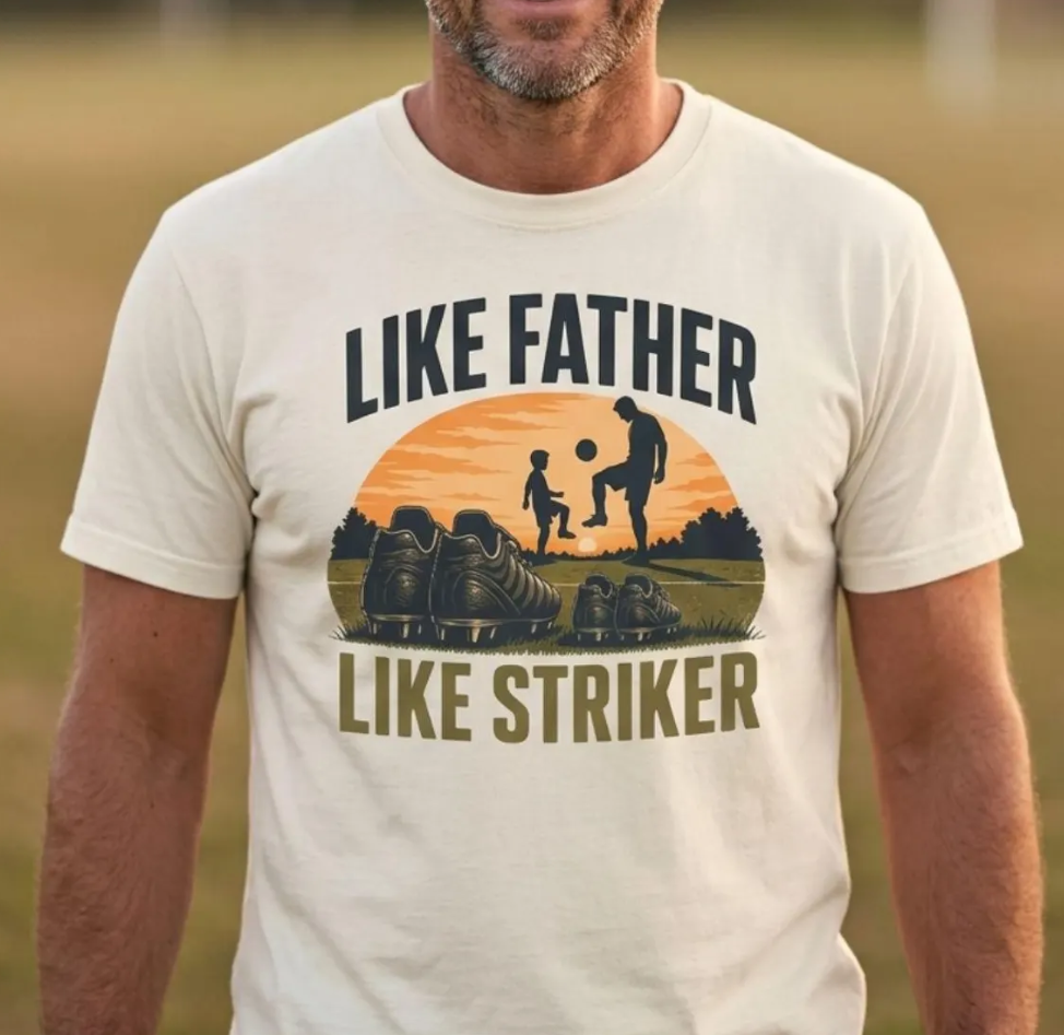 Soccer Dad T-Shirt Comfort Colors – “Like Father Like Striker” Father’s Day Gift for Soccer Dad & Son