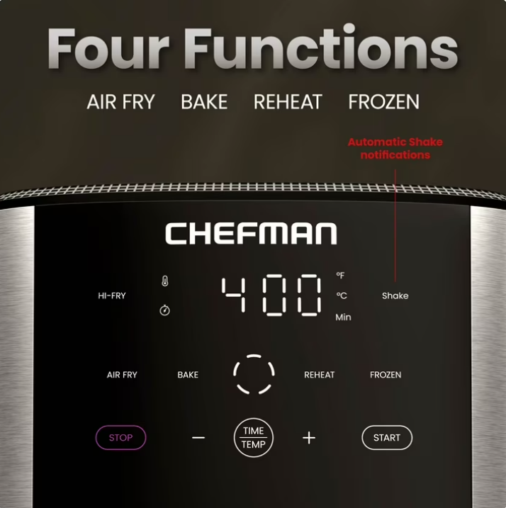 Chefman 6 Qt. Air Fryer 4 Functions w/ Touch Controls, HI-FRY Button, Stainless Steel