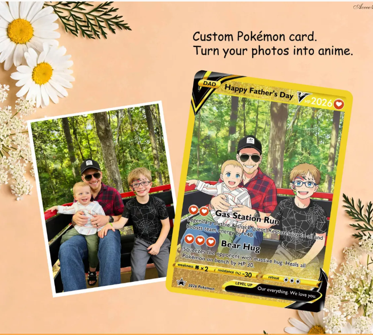 Father’s Day Custom Pokemon Card, Personalized Pokemon Card for Dad, Unique Dad Gift, Anime Card, Family Gift, Boyfriend Gift, Gift for Him