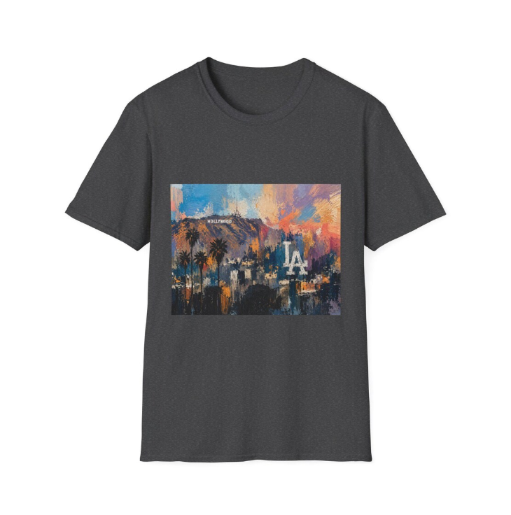 Los Angeles skyline paint stroke T-Shirt Palm trees sunset Colorful Abstract LA Dodgers logo