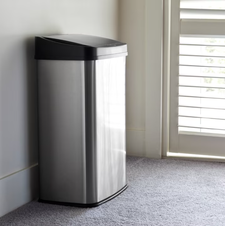 Nine Stars Automatic Kitchen Trash Can, 13.2 Gallon Stainless Steel Motion Sensor Garbage Bin with Soft Close Lid, Silver