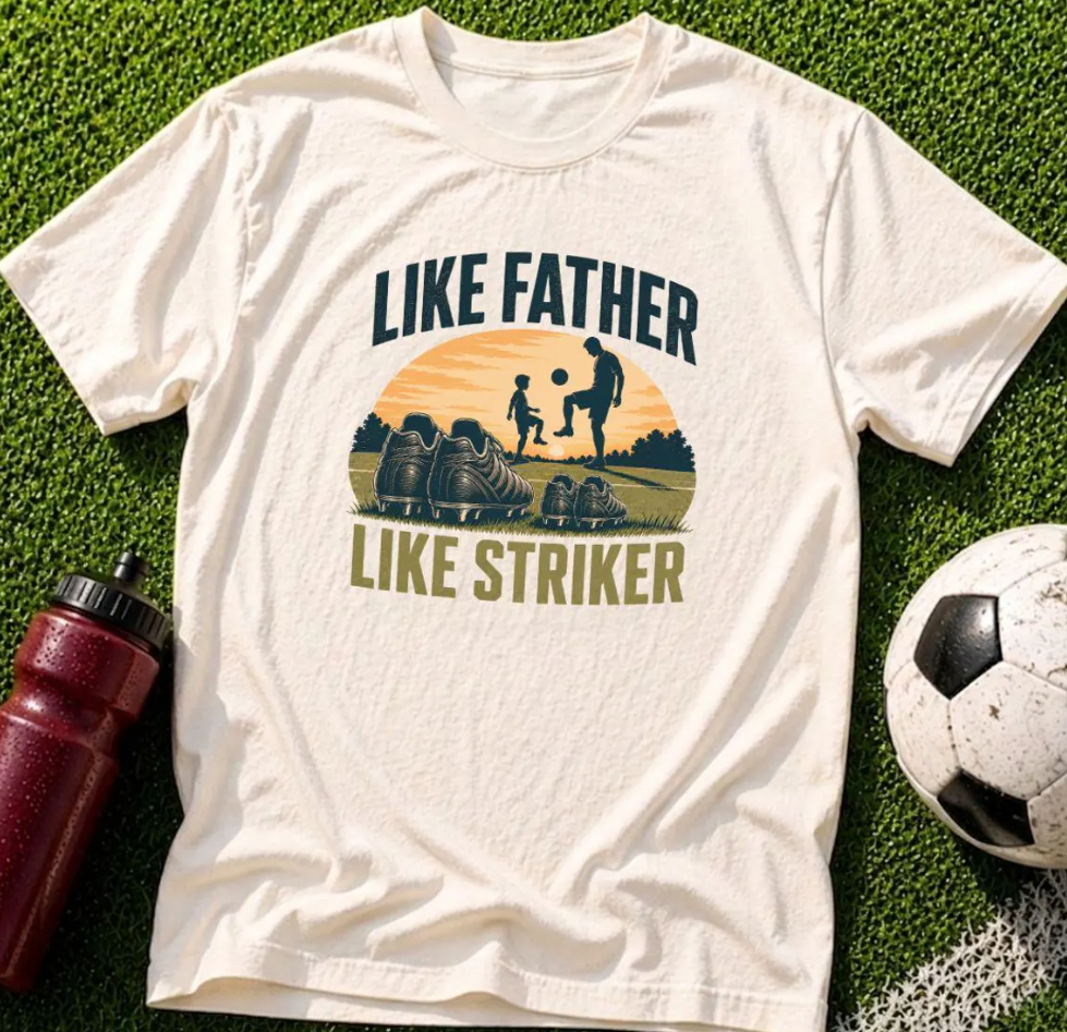 Soccer Dad T-Shirt Comfort Colors – “Like Father Like Striker” Father’s Day Gift for Soccer Dad & Son