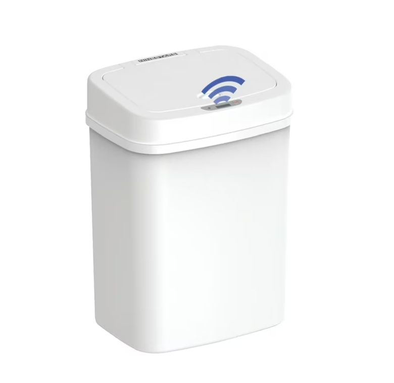 Nine Stars Automatic Bathroom Trash Can, 3.2 Gallon Plastic Motion Sensor Garbage Bin with Soft Close Lid, White