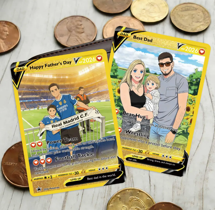 Father’s Day Custom Pokemon Card, Personalized Pokemon Card for Dad, Unique Dad Gift, Anime Card, Family Gift, Boyfriend Gift, Gift for Him