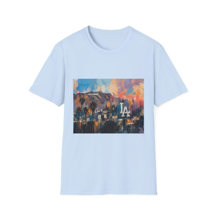 Los Angeles skyline paint stroke T-Shirt Palm trees sunset Colorful Abstract LA Dodgers logo