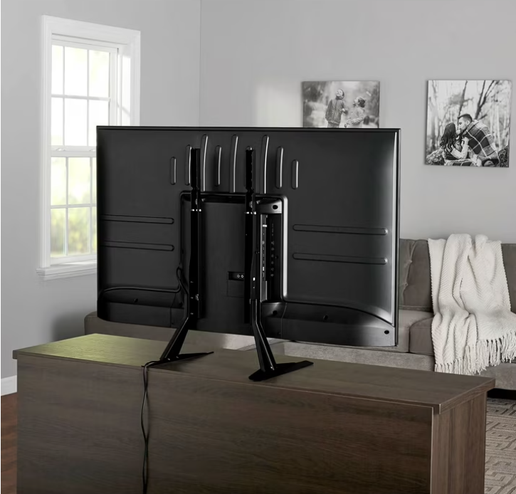 onn Tabletop TV Stand for 37" to 70" TVs, Holds up to 110 lbs, Black- Metal Legs for Tabletop