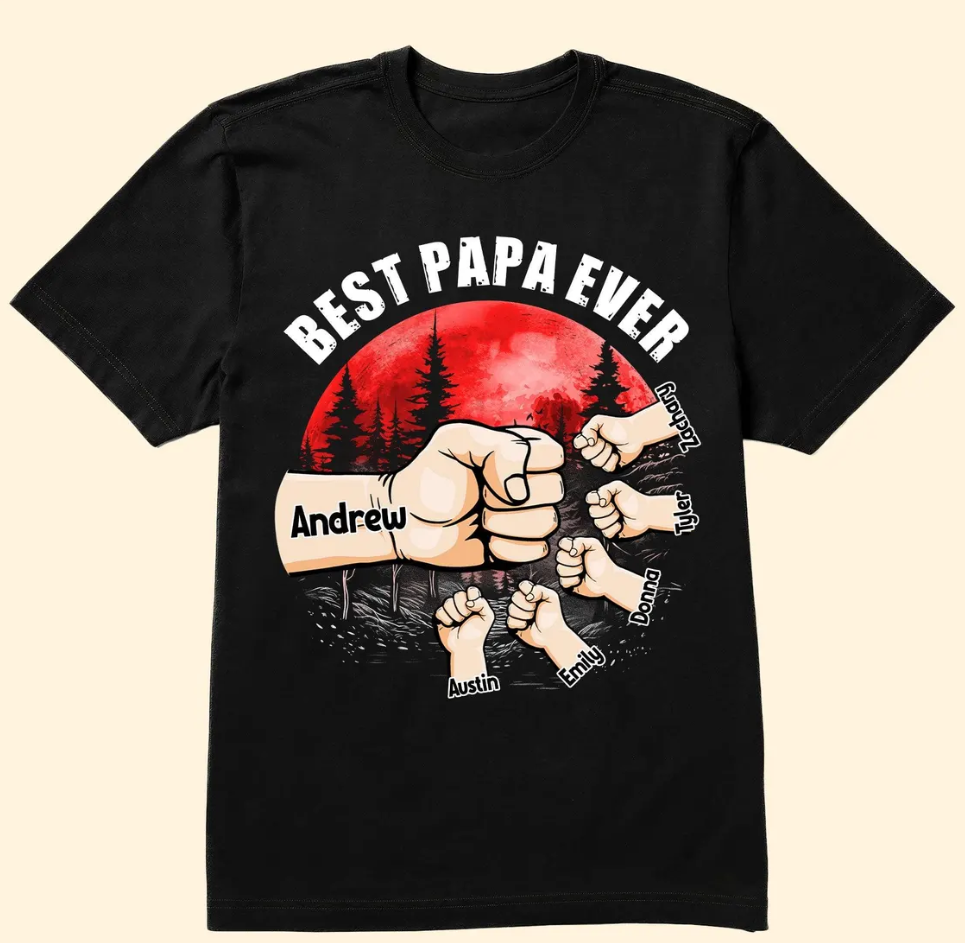 Father’s Day Gift – Best Papa Ever Fistbump Personalized Shirt, Matching Father Child Outfit, Custom Family Tee