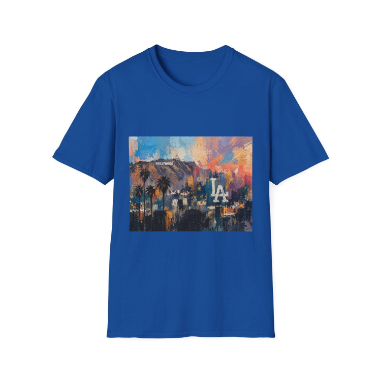 Los Angeles skyline paint stroke T-Shirt Palm trees sunset Colorful Abstract LA Dodgers logo