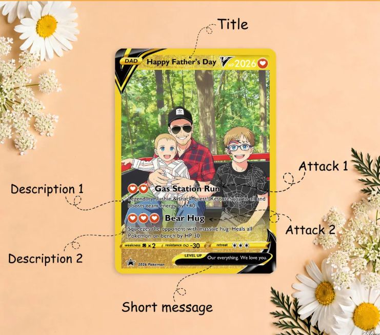 Father’s Day Custom Pokemon Card, Personalized Pokemon Card for Dad, Unique Dad Gift, Anime Card, Family Gift, Boyfriend Gift, Gift for Him
