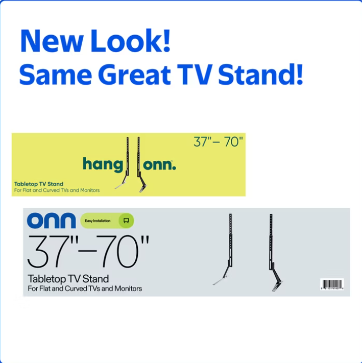 onn Tabletop TV Stand for 37" to 70" TVs, Holds up to 110 lbs, Black- Metal Legs for Tabletop