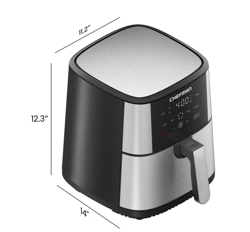 Chefman 6 Qt. Air Fryer 4 Functions w/ Touch Controls, HI-FRY Button, Stainless Steel