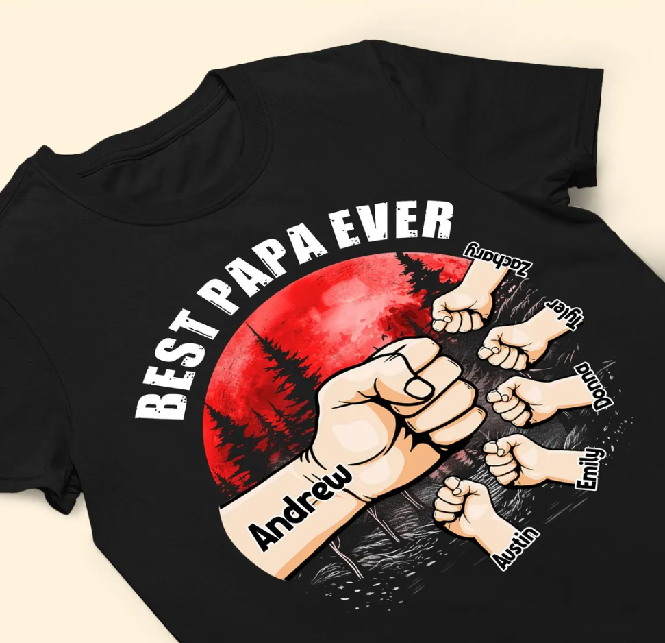 Father’s Day Gift – Best Papa Ever Fistbump Personalized Shirt, Matching Father Child Outfit, Custom Family Tee