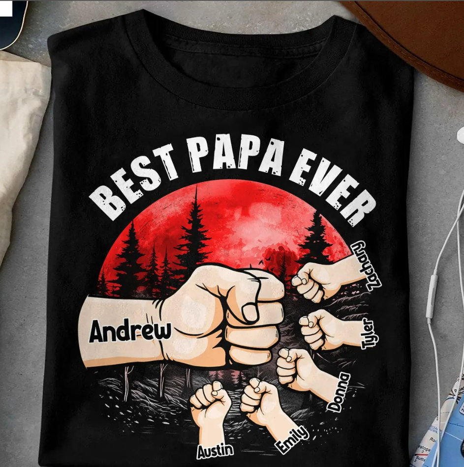 Father’s Day Gift – Best Papa Ever Fistbump Personalized Shirt, Matching Father Child Outfit, Custom Family Tee