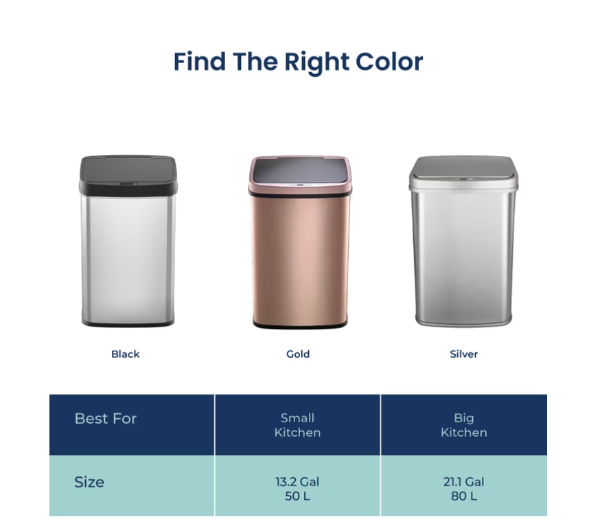 Nine Stars Automatic Kitchen Trash Can, 13.2 Gallon Stainless Steel Motion Sensor Garbage Bin with Soft Close Lid, Silver