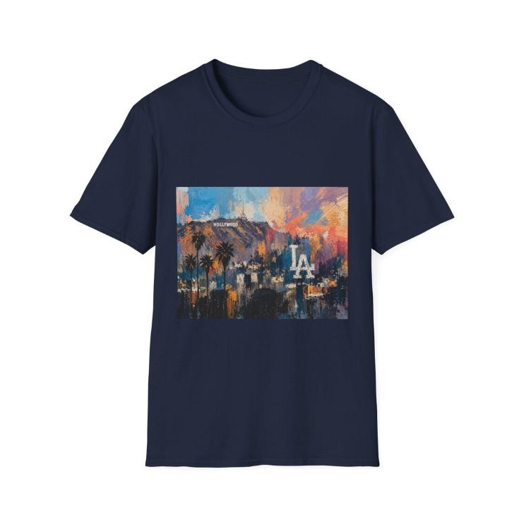 Los Angeles skyline paint stroke T-Shirt Palm trees sunset Colorful Abstract LA Dodgers logo