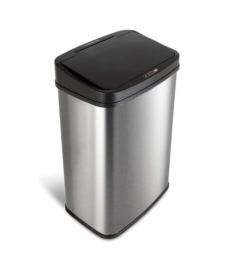 Nine Stars Automatic Kitchen Trash Can, 13.2 Gallon Stainless Steel Motion Sensor Garbage Bin with Soft Close Lid, Silver