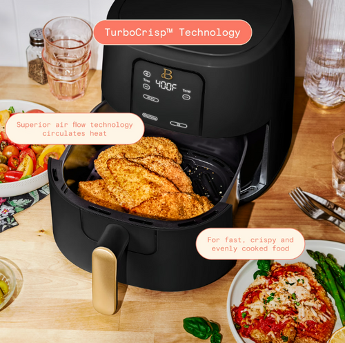 Beautiful 6 Qt Air Fryer with TurboCrisp Technology, EverGood Ceramic Nonstick Coating, Black Sesame by Drew Barrymore