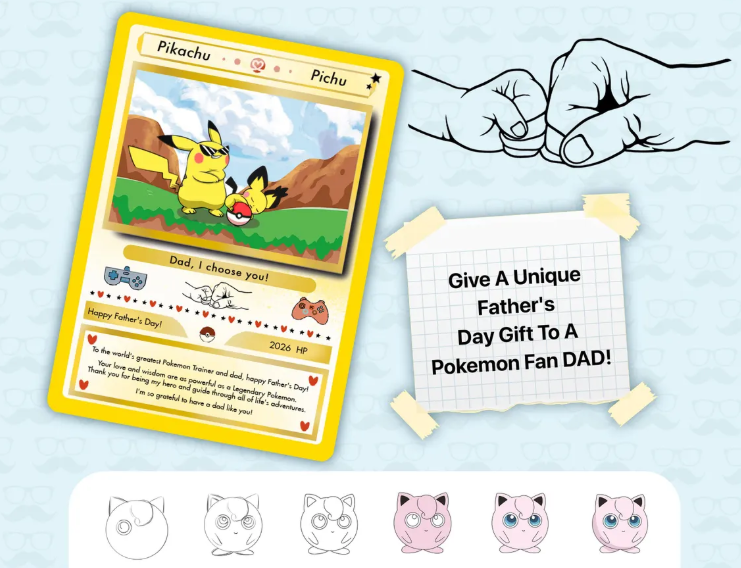Father's Day Pokemon Card, Father's Day Gifts Custom, Card with 6 Pokemon Design Options, Gift for Dad, Gift for Pokemon Fans