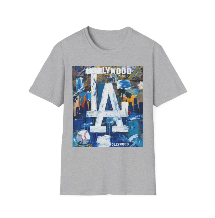 LA Dodgers Abstract Logo T-Shirt Hollywood Skyline, Urban Dodgers Baseball Art