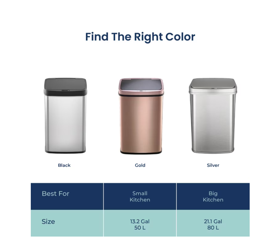 Nine Stars Automatic Kitchen Trash Can, 13.2 Gallon Stainless Steel Motion Sensor Garbage Bin with Soft Close Lid, Silver