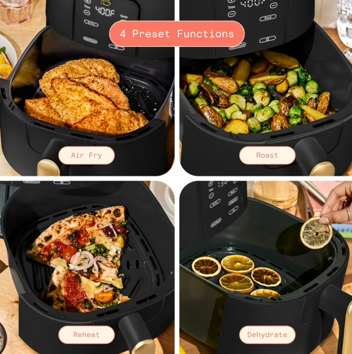 Beautiful 6 Qt Air Fryer with TurboCrisp Technology, EverGood Ceramic Nonstick Coating, Black Sesame by Drew Barrymore