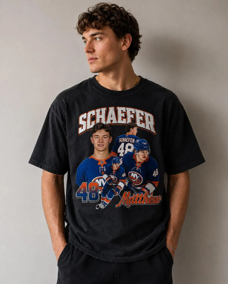 Matthew Schaefer Hockey Players T-Shirt Vintage Sports Portrait Tee, Isle 48