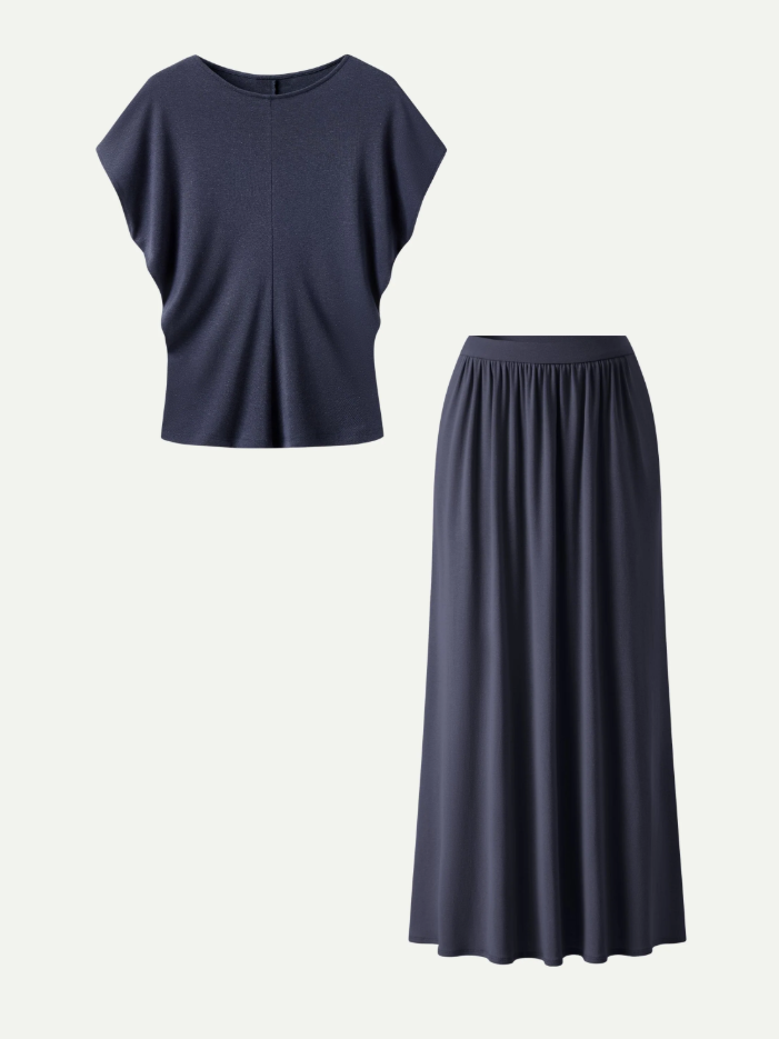 Soft Linen Knit Gathered A-Line Maxi Skirt with Pockets