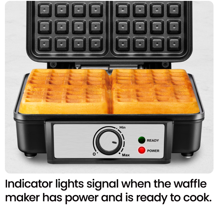 Chefman 4 Slice Belgian Waffle Maker w/ Adjustable Temperature, Stainless Steel