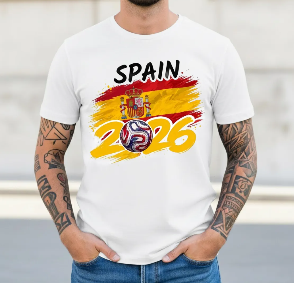 Spain Soccer T-Shirt 2026 | Spanish Football Fan Tee | España Football Fan Gift | Global Soccer 2026 Spain Gift, Spanish Flag Brush Art Tee.