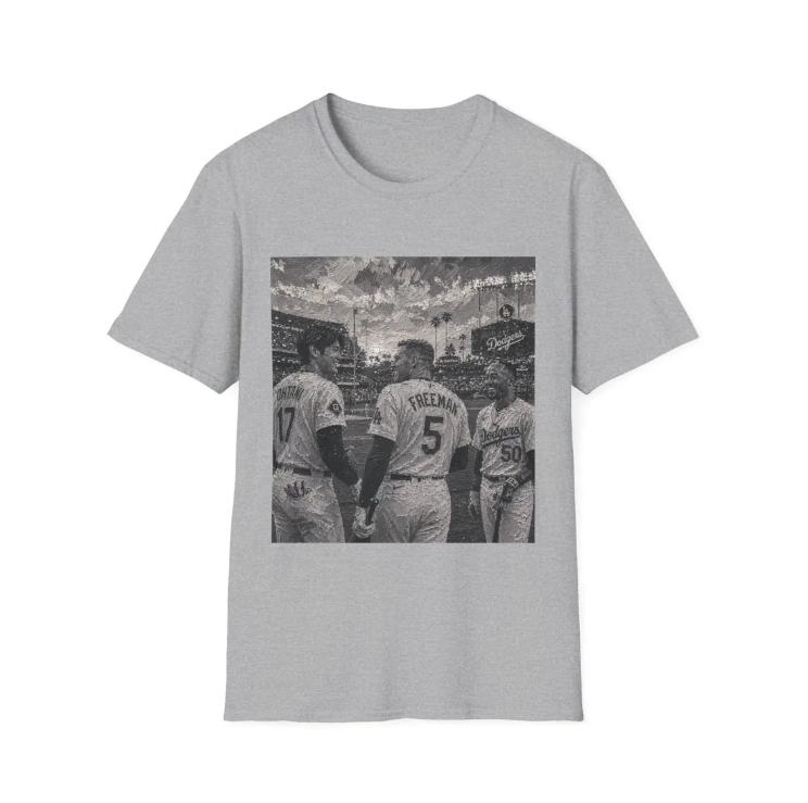 Los Angeles Dodgers Baseball Players Photo T-Shirt Team Portrait Square Print Shohei Ohtani, Mookie Betts, Freddie Freeman Shirt