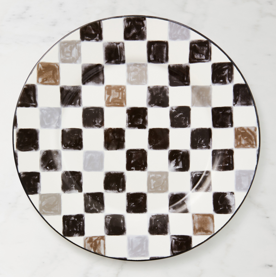 MacKenzie-Childs Stoneware Check Round Platter - Black