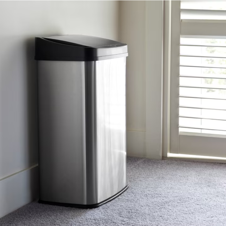 Nine Stars Automatic Kitchen Trash Can, 13.2 Gallon Stainless Steel Motion Sensor Garbage Bin with Soft Close Lid, Silver