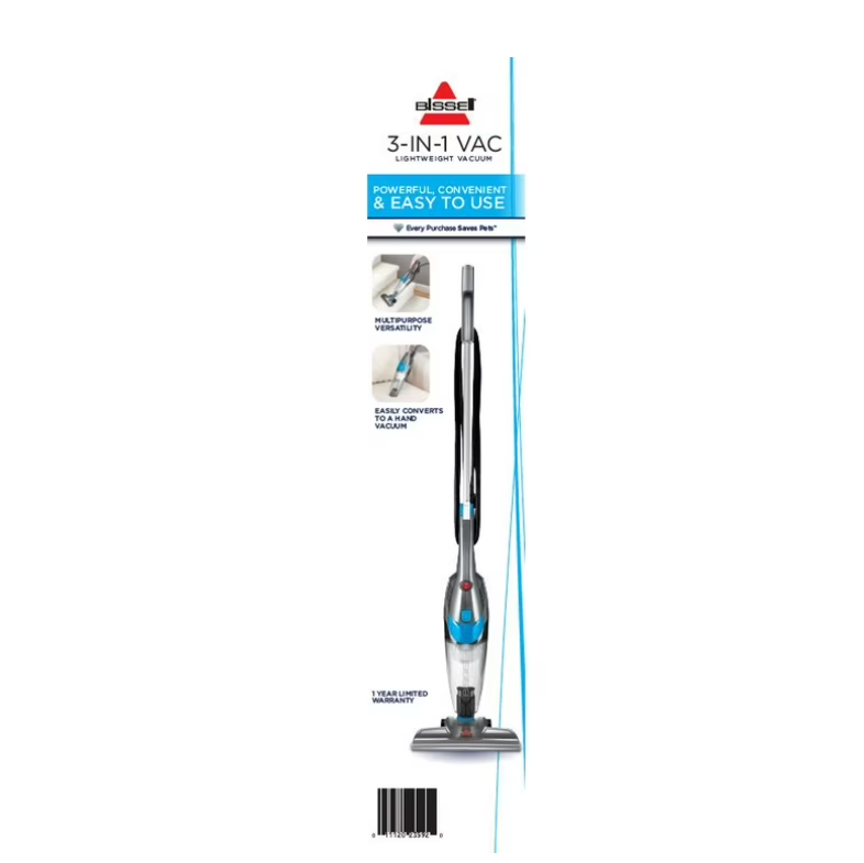 BISSELL 3-in-1, Corded, Stick Vacuum, Carpet, Area Rugs, Hardfloor, Upholstery, Removable Hand Vac, Lightweight, Easy Empty, 2030, Blue & Gray