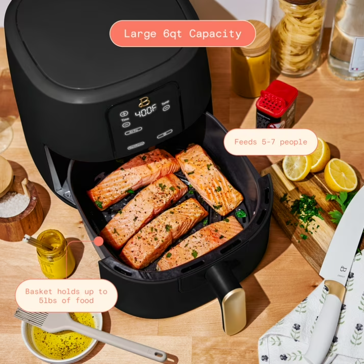 Beautiful 6 Qt Air Fryer with TurboCrisp Technology, EverGood Ceramic Nonstick Coating, Black Sesame by Drew Barrymore