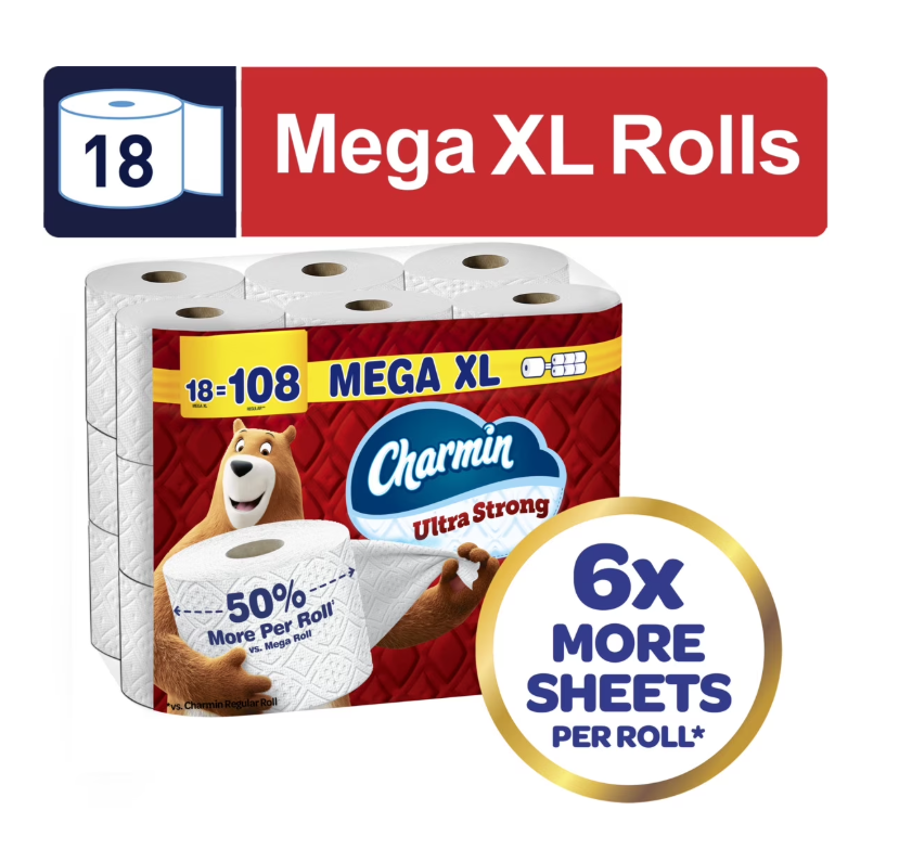 Charmin Ultra Strong Toilet Paper 18 Mega XL Rolls, 330 Sheets Per Roll