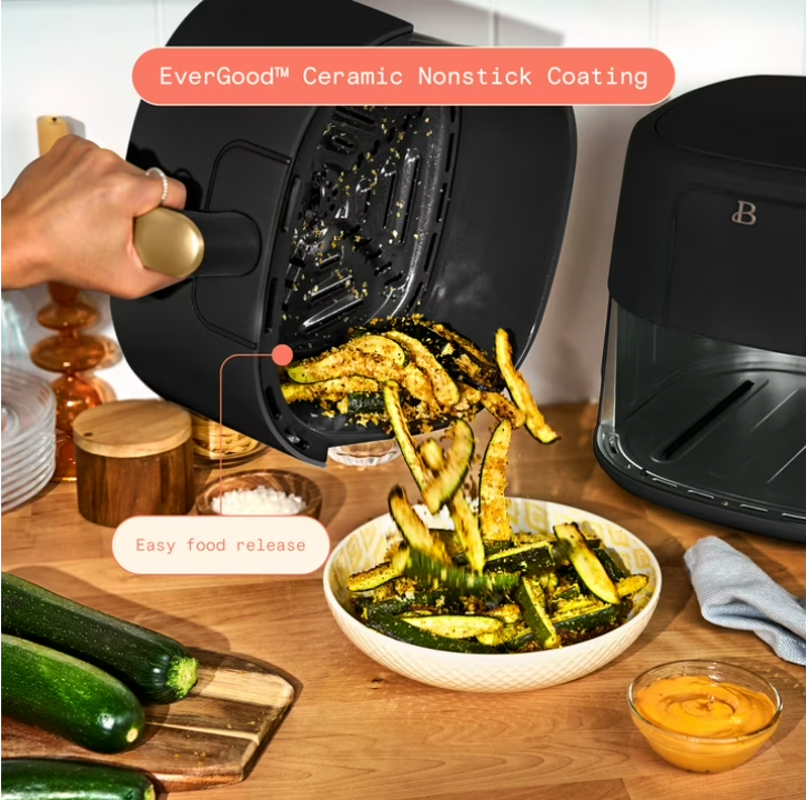Beautiful 6 Qt Air Fryer with TurboCrisp Technology, EverGood Ceramic Nonstick Coating, Black Sesame by Drew Barrymore