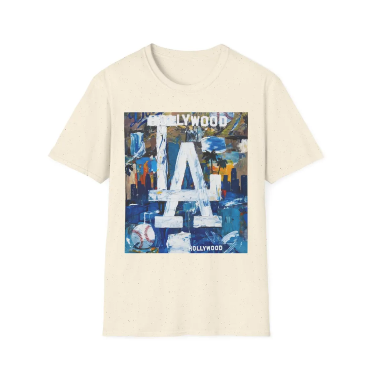 LA Dodgers Abstract Logo T-Shirt Hollywood Skyline, Urban Dodgers Baseball Art