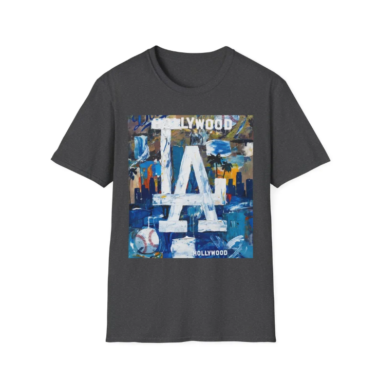 LA Dodgers Abstract Logo T-Shirt Hollywood Skyline, Urban Dodgers Baseball Art