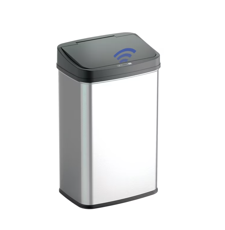 Nine Stars Automatic Kitchen Trash Can, 13.2 Gallon Stainless Steel Motion Sensor Garbage Bin with Soft Close Lid, Silver